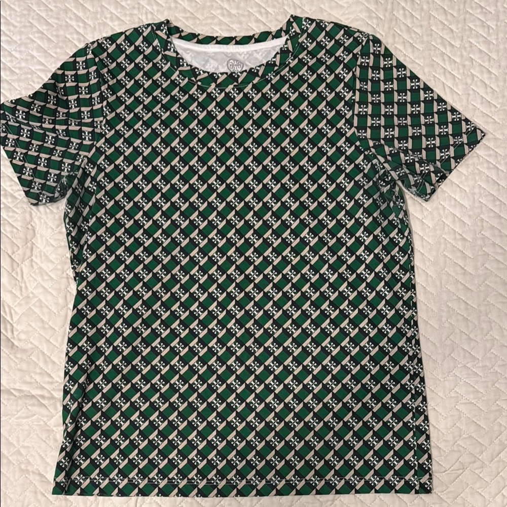 Tory Burch Green, Tan, Black T Graphic Fitted Short Sleeve Tee size S